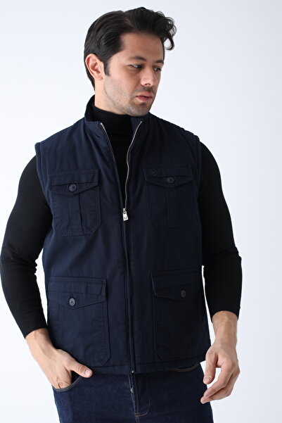 Cordial Men's Winter Vest Navy Blue Cotton Quilted Four Pockets