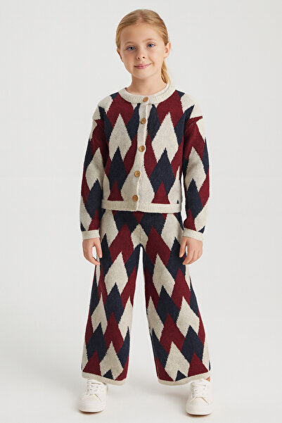 Minora Djevojački pleteni komplet sa dijamantnim uzorkom: kardigan i pantalone