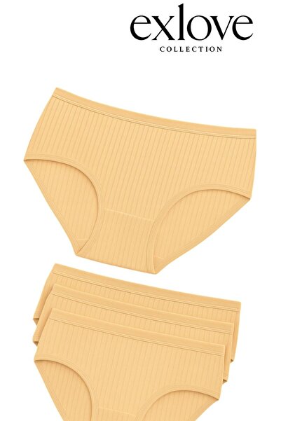 ExLove مجموعة من 4 سراويل داخلية نسائية عالية الخصر ذات نسيج مضلع - مريحة وقا...
