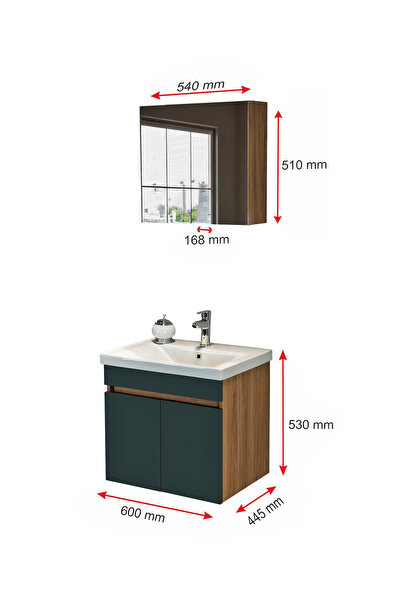 viesta banyo Star Banyo Dolabı Seti ( 60 Cm Egzotik Meşe & Koyu Gri Aynalı Lavabolu Mdf )