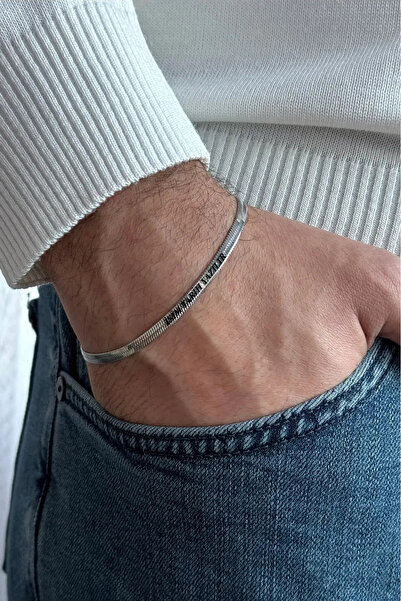 Takı Dükkanı Kişiye Özel İsim Tarih Yazılı Yassı Yılan Paslanmaz Çelik Bilekl...