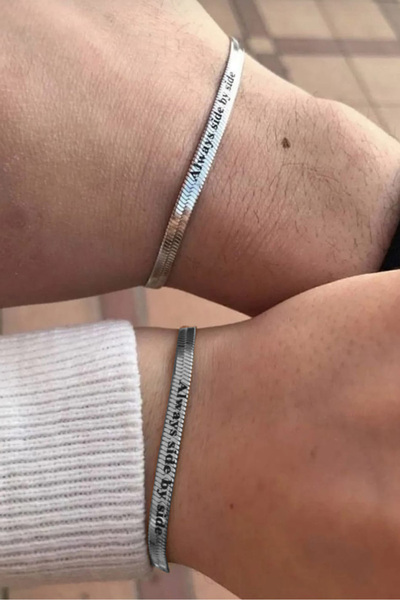 Takı Dükkanı Flat Snake Steel Bracelet with Name and Date Written on It, Lover's Friend Bracelet Scb25Yc