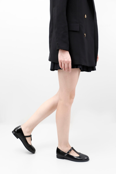 GÖNDERİ(R) Women/Girls Black Patent Leather Mary Jane Genuine Leather Ballerinas