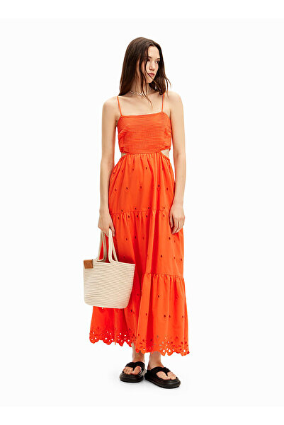 Desigual Kare Yaka Düz Turuncu Uzun Kadın Elbise 24SWVW12