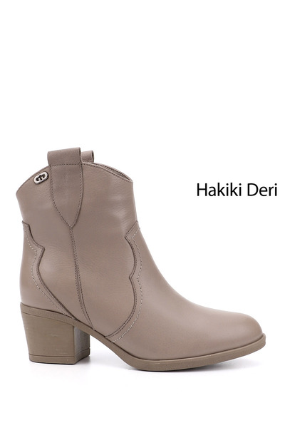 GÖNDERİ(R) Women / Girls Beige Thick Heeled Genuine Leather Cowboy Boots