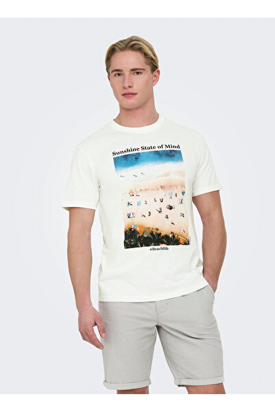 Only & Sons Onskolton Reg Beach Photoprınt Ss Tee Erkek Beyaz Tişört - 22028735