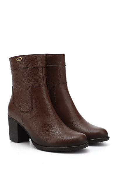 GÖNDERİ(R) Dámské/dívčí hnědé plavky na zip na silném podpatku z pravé kůže