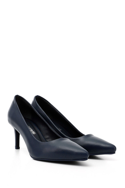 GÖNDERİ(R) Women's Navy Blue Platinum Pointed Toe Thin Heeled Genuine Leather Stiletto