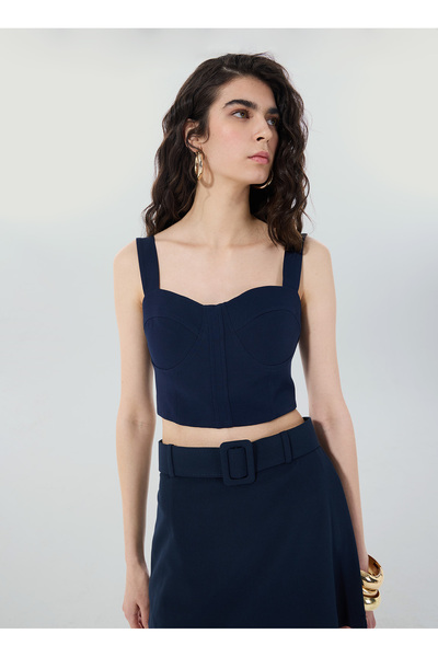 People By Fabrika Kalp Yaka Lacivert Kadın Bluz SPBF4SL-BLZ5557