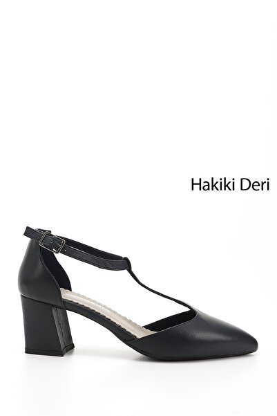 GÖNDERİ(R) Women / Girls Navy Blue Antique Ankle Strap Medium Heeled Genuine Leather Shoes