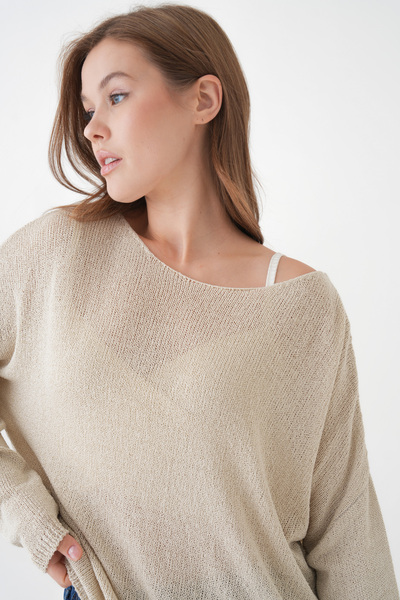 WOMAN VISION Decolteu lat, cu umeri expusi, supradimensionat Stone basic Pulover tricotat 6933