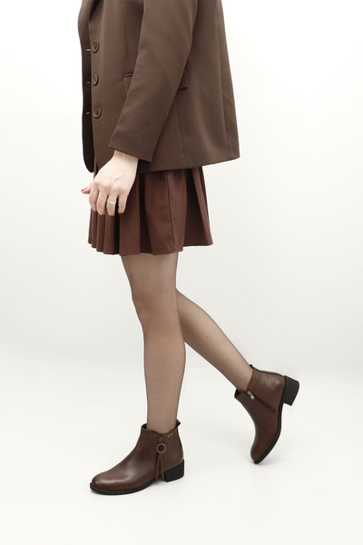 GÖNDERİ(R) Kadın / Kız Kahve Antik Fermuarlı Kalın Topuklu Fermuarlı Hakiki Deri Bot