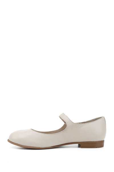 GÖNDERİ(R) Women's Beige Ankle Strap Genuine Leather Ballerinas