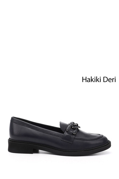 GÖNDERİ(R) Women/Girls Navy Blue Antique Buckle Genuine Leather Loafer Shoes