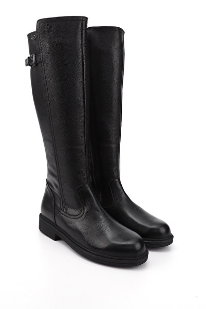 GÖNDERİ(R) Kadın Siyah Floter Fermuarlı Kauçuk Taban Hakiki Deri Çizme