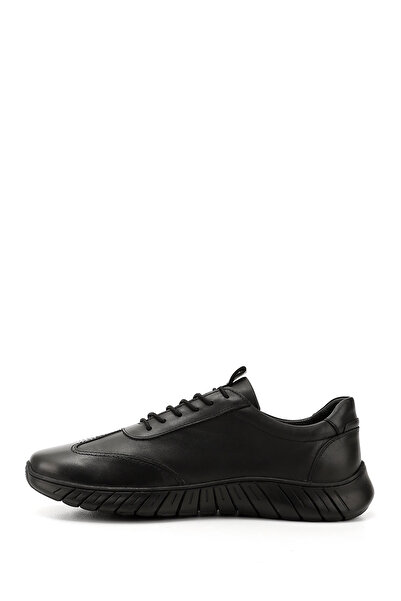 GÖNDERİ(R) Men's Black Lace-Up Rubber Sole Genuine Leather Sneakers