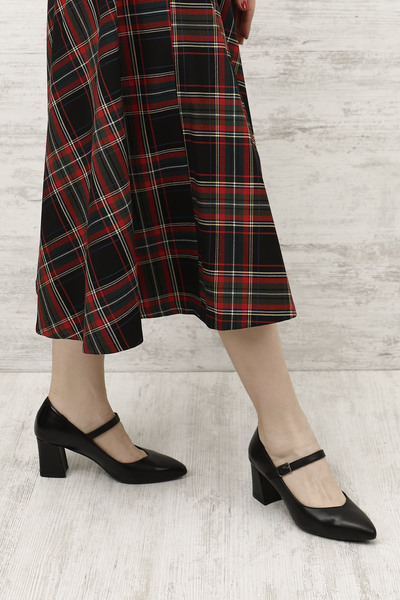 GÖNDERİ(R) Women's Black Pointed Toe Heeled Mary Jane Genuine Leather Shoes