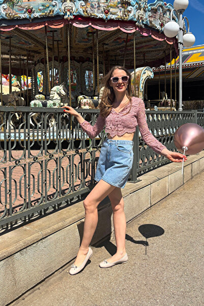 GÖNDERİ(R) Women / Girls Beige Antique Bow Genuine Leather Ballerinas