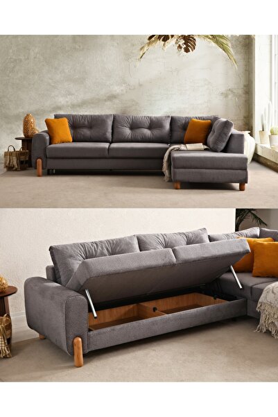 Velura Home & Living Rivaldu Köşe Takımı & Mekanizmalı Köşe Koltuk - Antrasit...