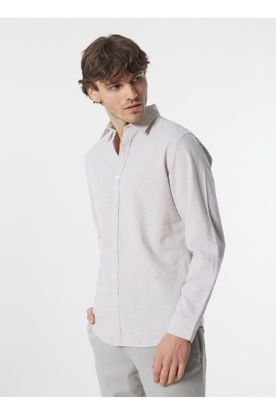 Jack & Jones Men's Slim Fit Cream Shirt - JELINEN BLEND LS SN