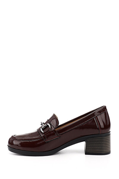 GÖNDERİ(R) Women / Girls Burgundy Patent Leather Short Thick Heeled Genuine Leather Shoes