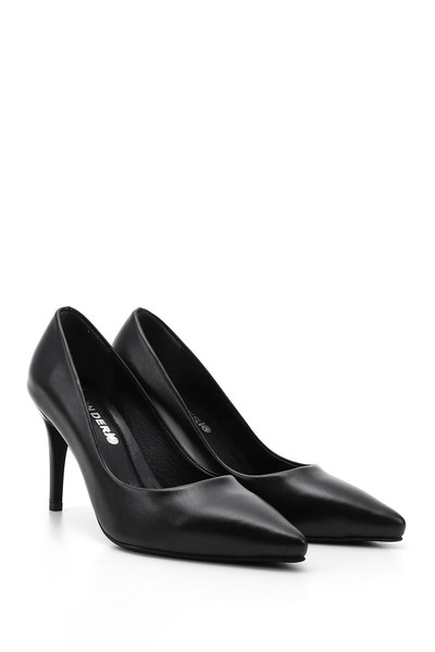 GÖNDERİ(R) Women's Black Platinum Pointed Toe Thin Heeled Genuine Leather Stiletto