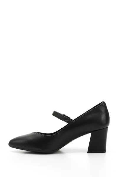 GÖNDERİ(R) Women's Black Pointed Toe Heeled Mary Jane Genuine Leather Shoes