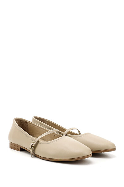 GÖNDERİ(R) Women's Beige Antique Mary Jane Genuine Leather Ballerinas