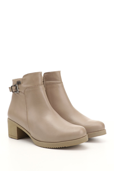 GÖNDERİ(R) Kadın / Kız Bej Fermuarlı Kalın Topuklu Hakiki Deri Bot