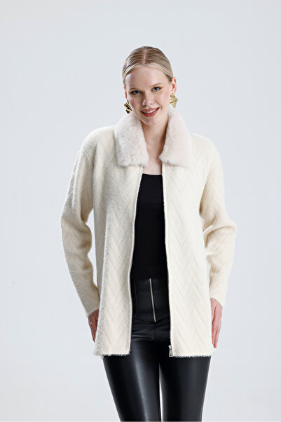 AYMİSS kadın peluş yaka fermuarlı ceket