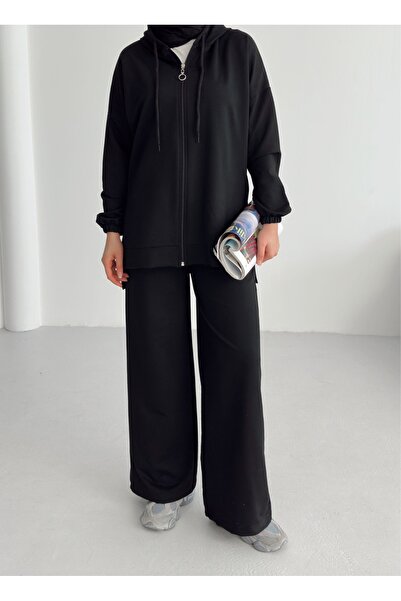 onlymoon Γυναικείο μαύρο σετ με κουκούλα από 100% βαμβάκι |   Άνετη εφαρμογή ...