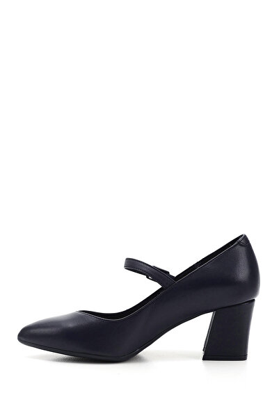 GÖNDERİ(R) Women / Girls Navy Blue Antique Pointed Toe Heeled Mary Jane Genuine Leather Shoes