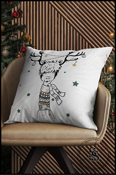 SasoHome Husă de pernă imprimată digital cu model Moș Crăciun și La mulți ani