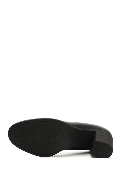 GÖNDERİ(R) Women's Black Medium Thick Heeled Genuine Leather Shoes