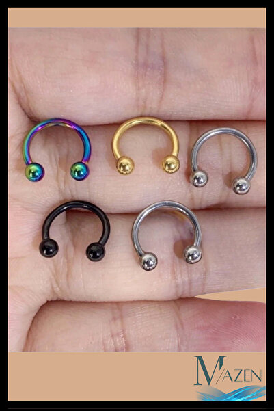 MAZEN 5'li Çelik Nal Yarım Halka Piercing | 8mm | Renkli Altın Siyah Gümüş | 5 adet | Pirsing