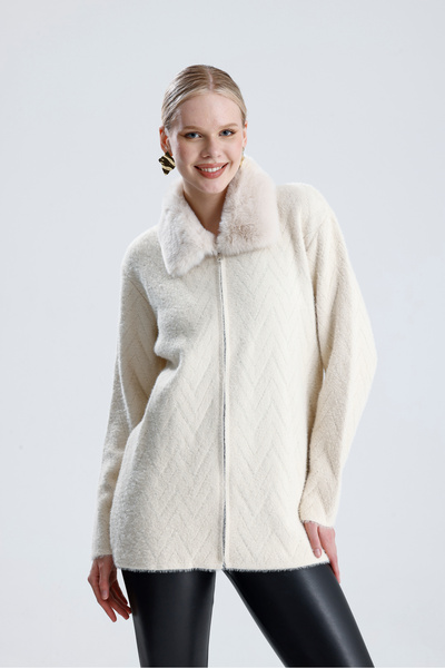 AYMİSS kadın peluş yaka fermuarlı ceket