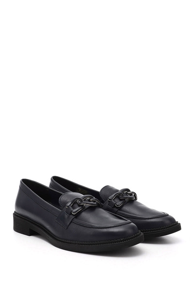 GÖNDERİ(R) Women/Girls Navy Blue Antique Buckle Genuine Leather Loafer Shoes