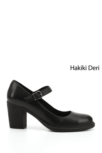 GÖNDERİ(R) Women's Black Thick Heeled Mary Jane Genuine Leather Shoes