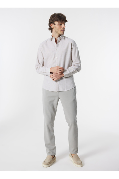 Jack & Jones Men's Slim Fit Cream Shirt - JELINEN BLEND LS SN