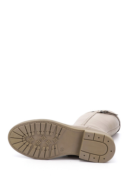 GÖNDERİ(R) Women's Beige Zippered Rubber Sole Genuine Leather Boots