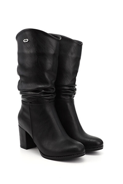 GÖNDERİ(R) Γυναικείες/Κοριτσίστικες μαύρες μπότες με στρογγυλή μύτη με χοντρό τακούνι