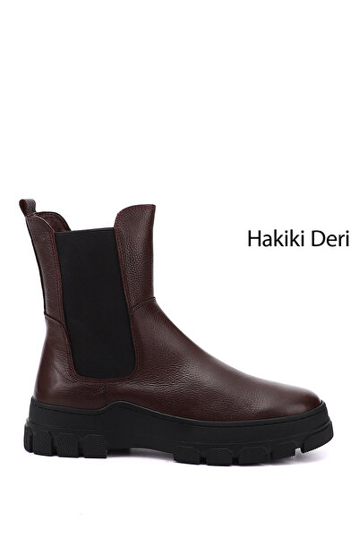 GÖNDERİ(R) Dámské klaretové červené Floater Gumová podešev Chelsea Boots z pravé kůže