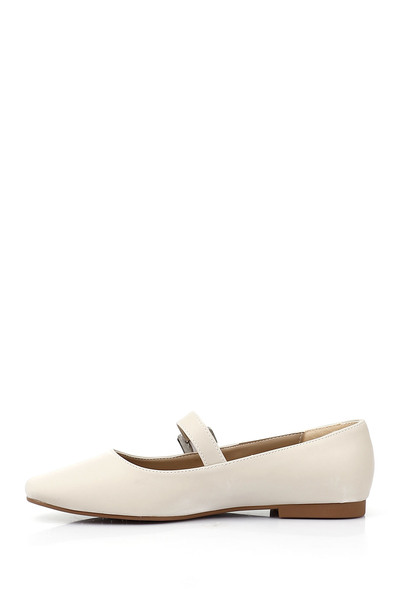 GÖNDERİ(R) Women's Beige Satin Stone Ankle Strap Mary Jane Ballerinas
