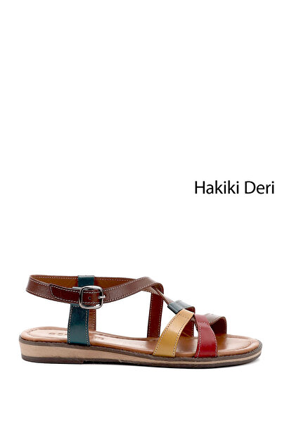 GÖNDERİ(R) Women / Girls Brown to Red Yellow Genuine Leather Sandals