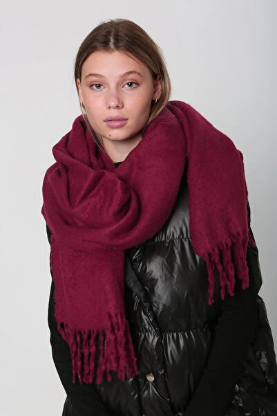 Luminos Butik Women's Burgundy Plain Tasseled Scarf Shawl 45x210 Cm Sal1257