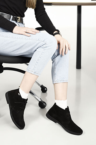 GÖNDERİ(R) Γυναικείες / Κορίτσια Μαύρες Suede Oxford Mold Rubber Sole από γνήσιο δέρμα