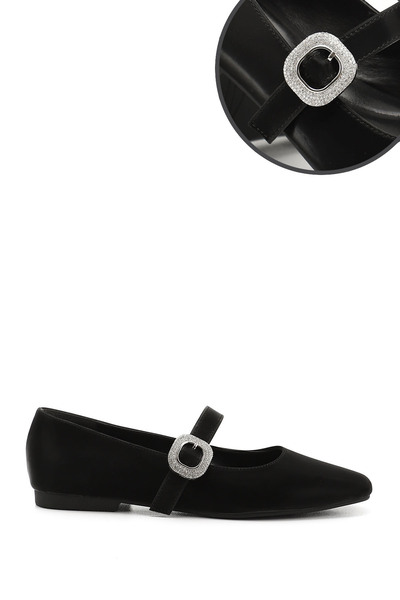 GÖNDERİ(R) Women / Girls Black Satin Stone Ankle Strap Mary Jane Ballerinas