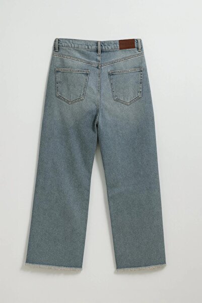 Bluewhite Γυναικείο ψηλόμεσο παντελόνι με φαρδύ πόδι με σχισμένο παγωμένο μπλε τζιν