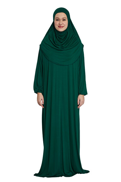 TRModam Organik Tesettür Tek Parça Namaz Elbisesi - Zümrüt