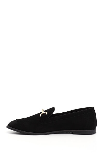 GÖNDERİ(R) Women's Black Suede Blunt Toe Buckle Ballerinas